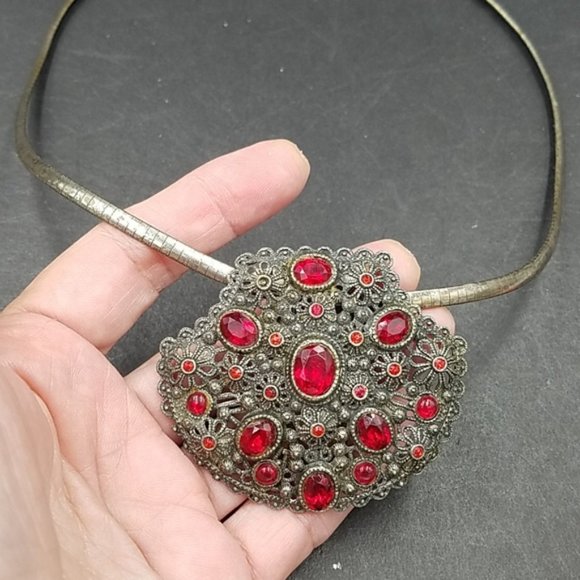 Vintage New England Glassworks Red Rhinestone Dress Clip - Picture 3 of 5